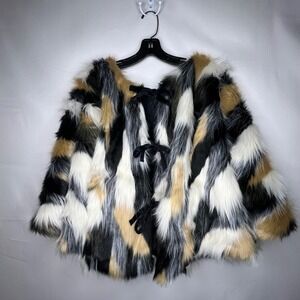 Nicole Miller Faux Fur Christmas Tree Skirt Cape Multicolor Calico Holiday